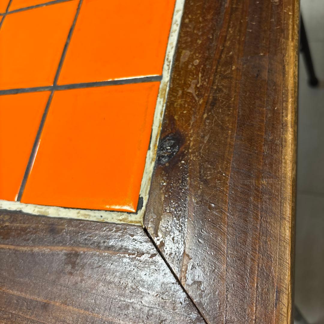 【used】アンティーク　ダイニングテーブル　オレンジタイル　ヴィンテージ