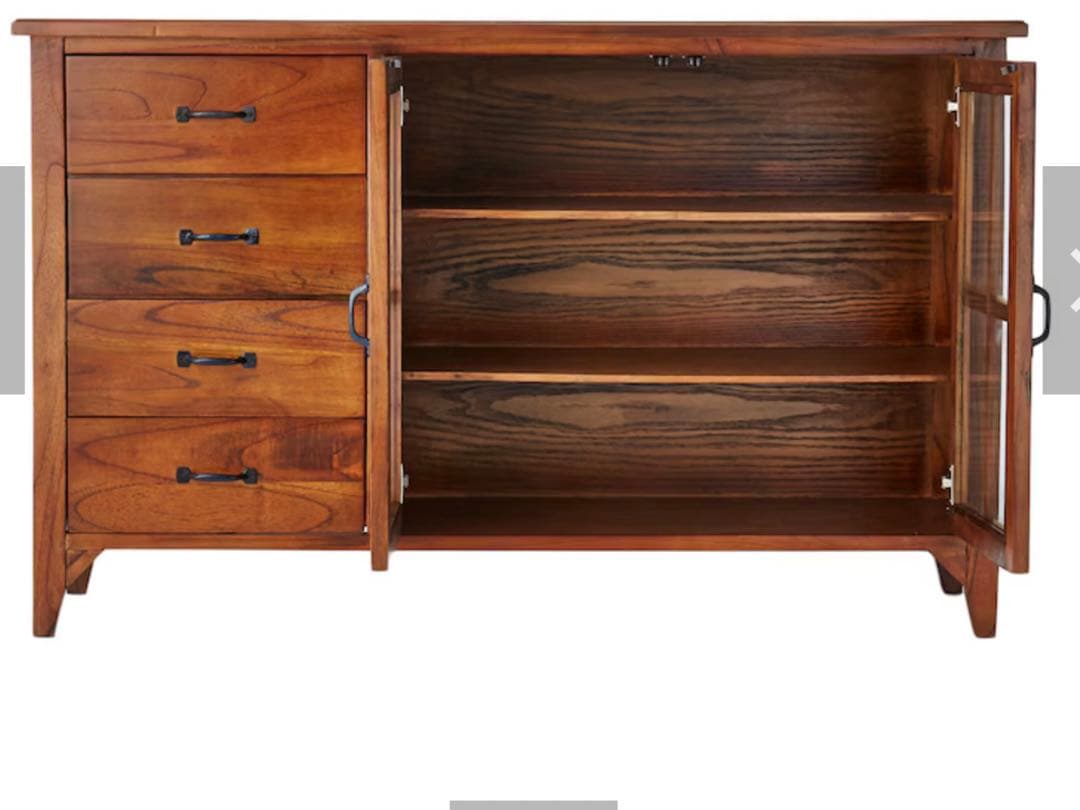 ベルメゾン　ブラウン木製キャビネット ガラス扉付き