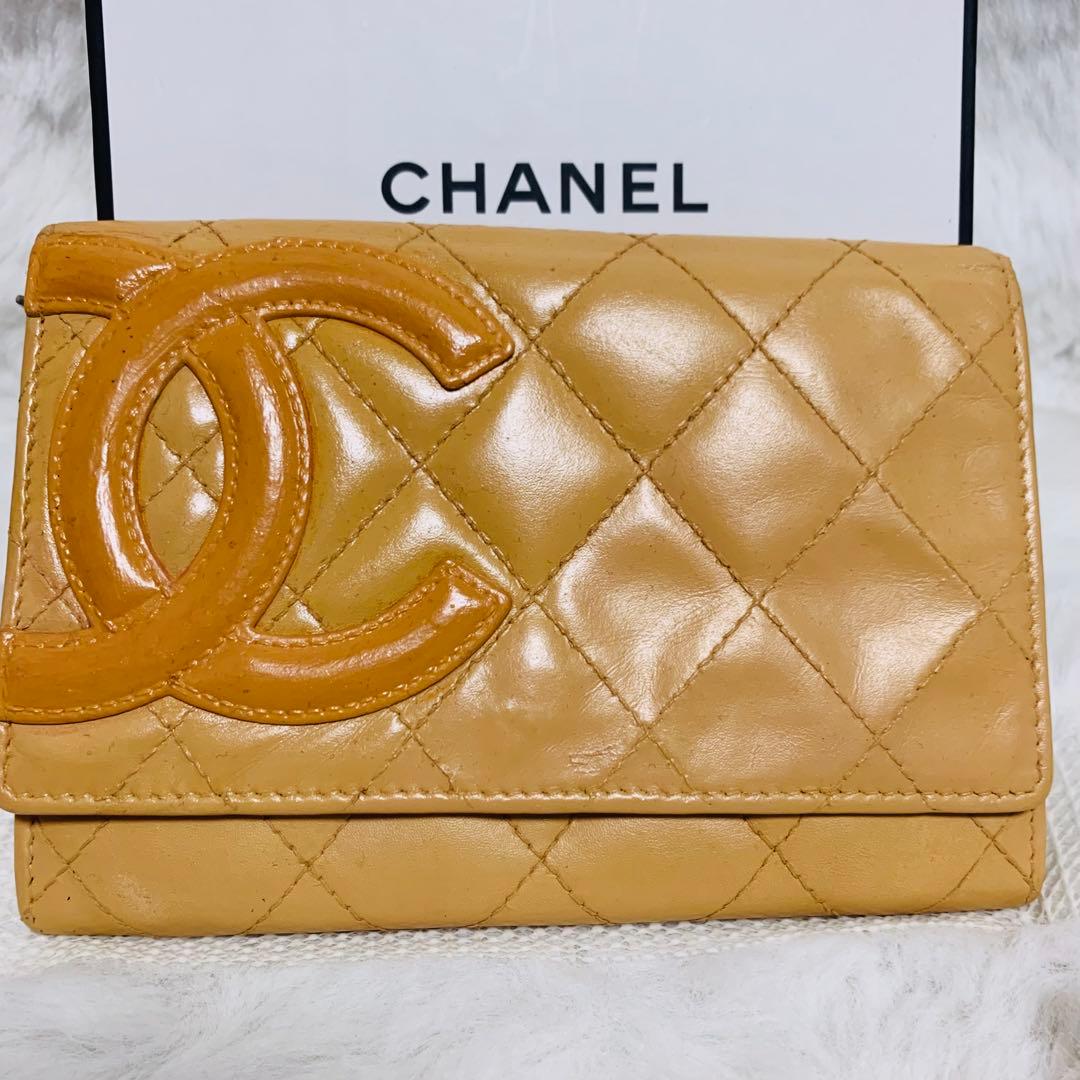 ななシャネル カンボンライン ミニ財布 ラムスキン ベージュ