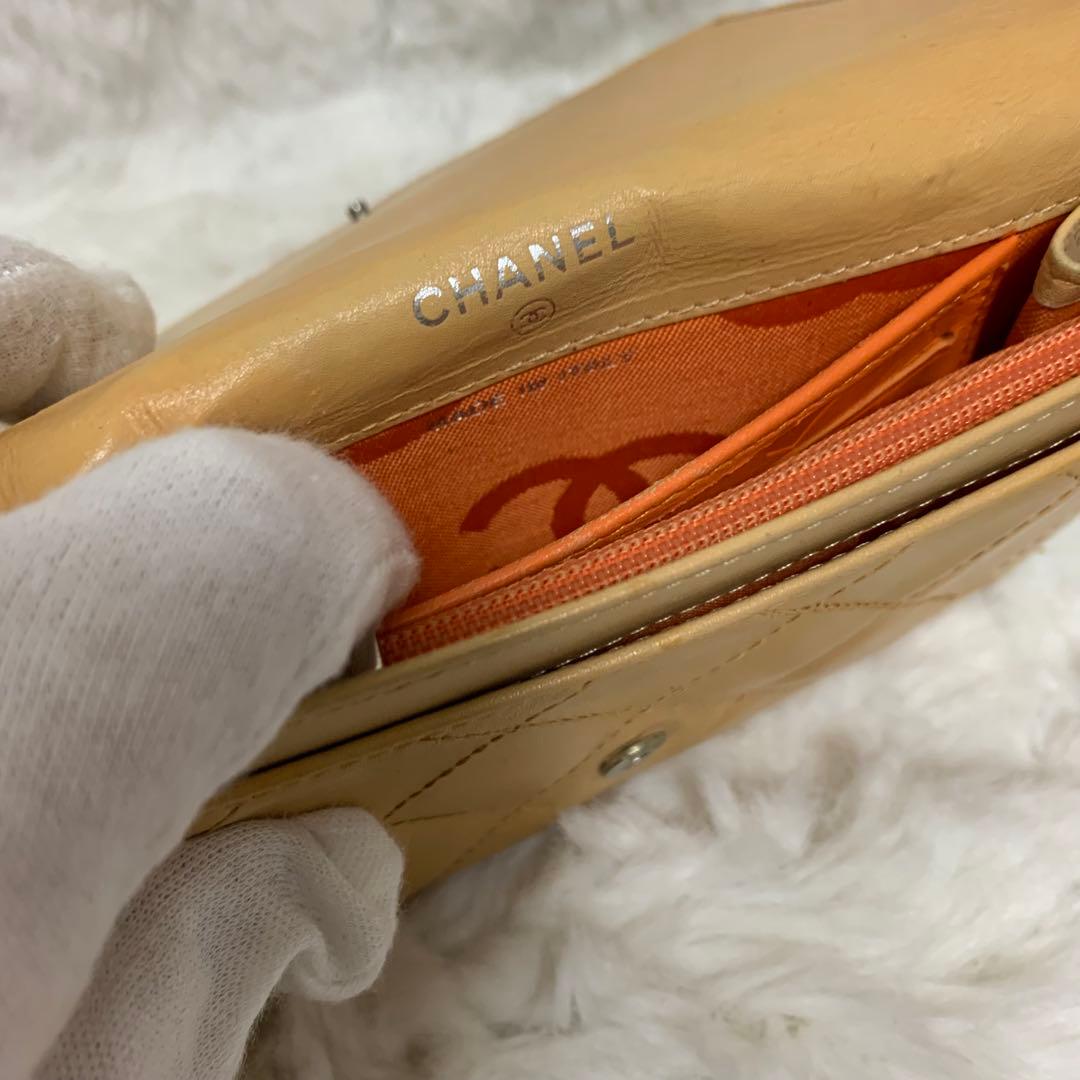 ななシャネル カンボンライン ミニ財布 ラムスキン ベージュ