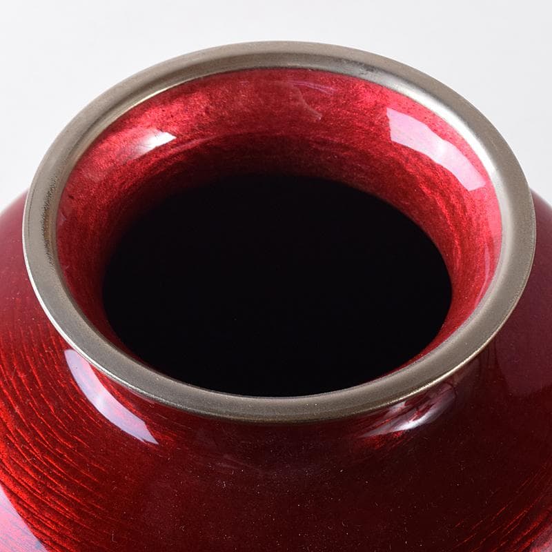 七宝焼　安藤七宝店　旭光釉双鶴文　花瓶　高さ約31㎝　台付　共箱　MR8333B