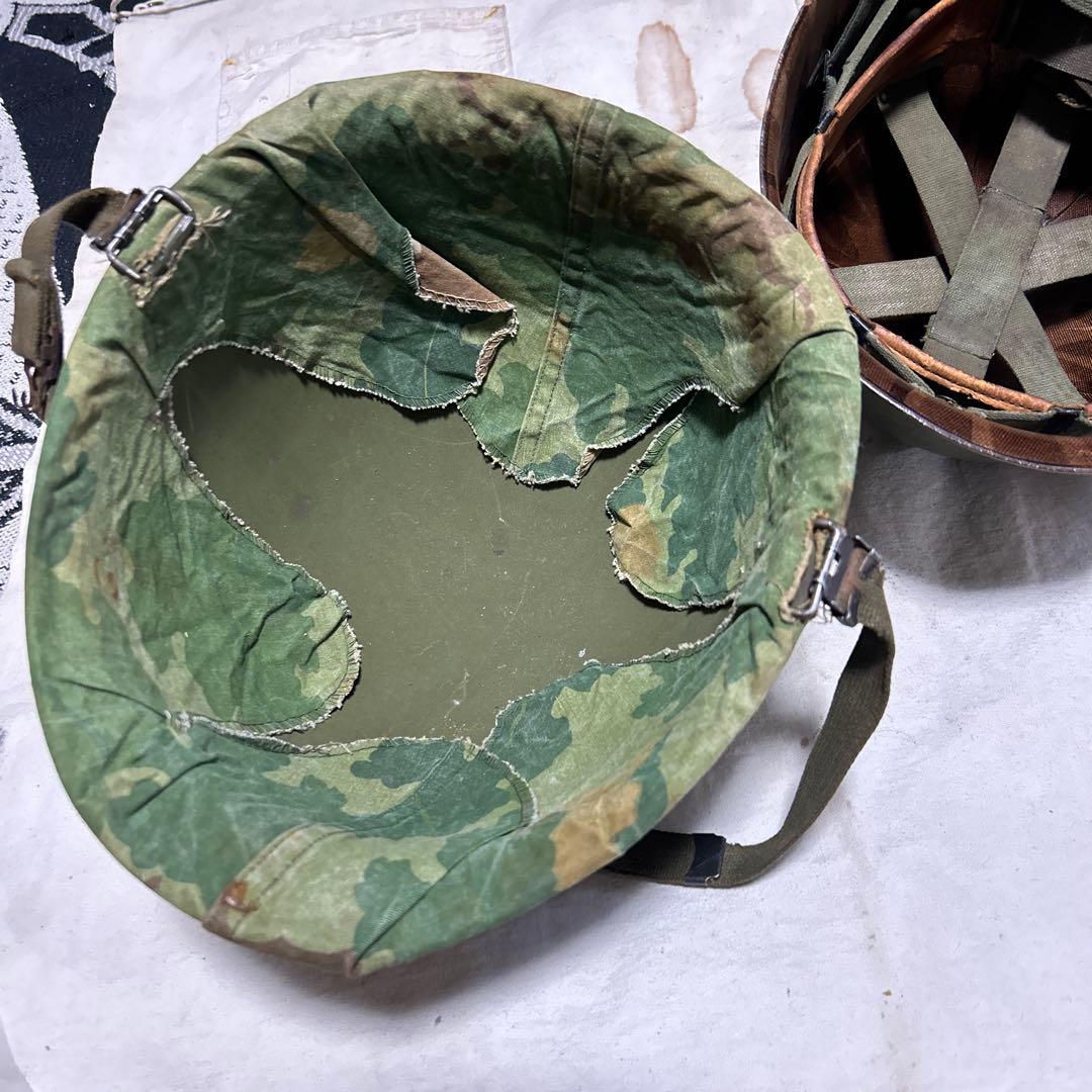 米軍実物 ナム戦 ヘルメットセット M1 ミッチェルカモ デッド汗止め付き
