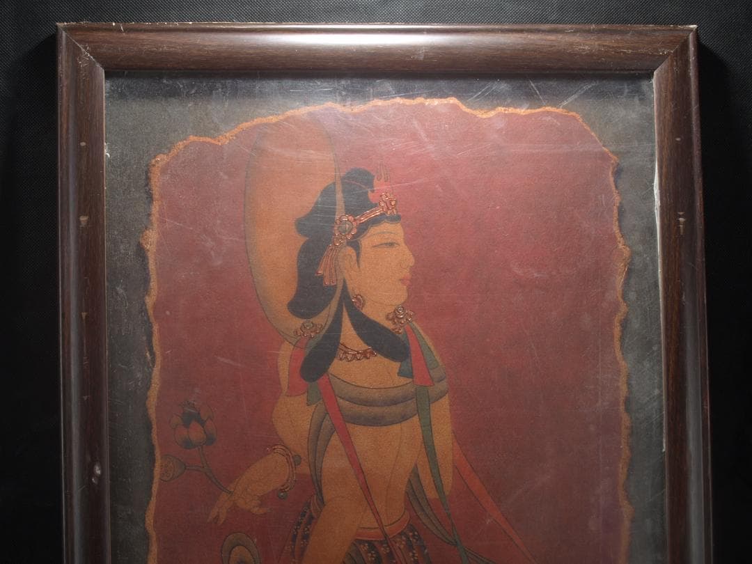 中国唐時代　敦煌莫高窟壁画 彩絵　人物像 発掘品 AK1734A7-2