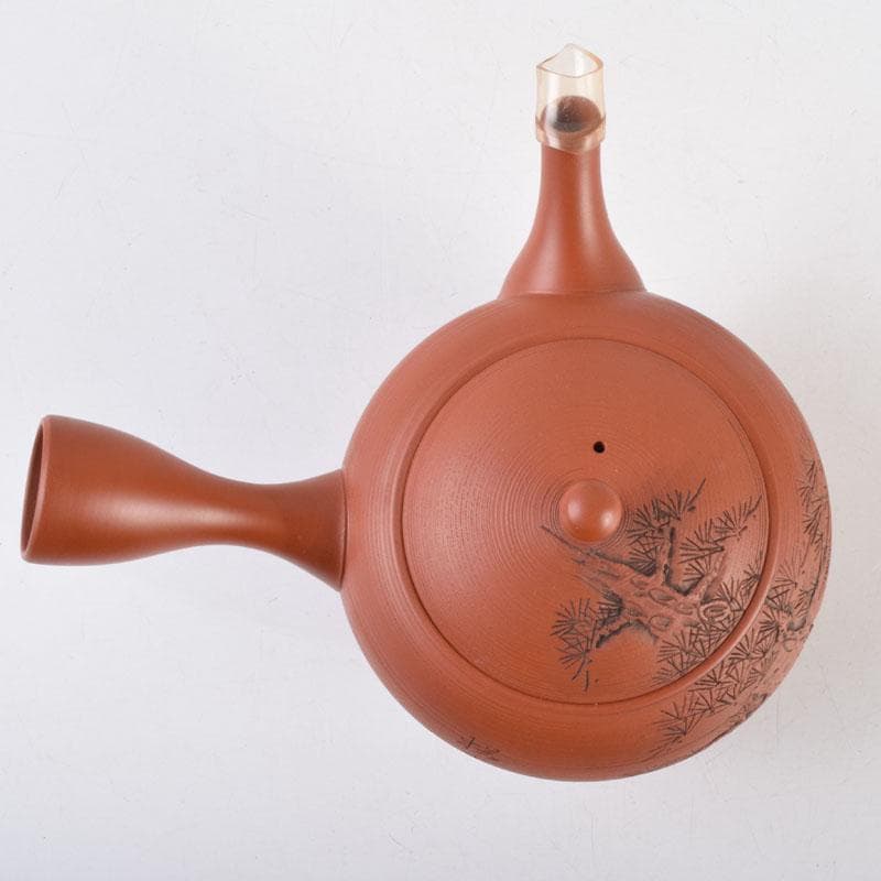 前茶道具　常滑焼　光松作　朱泥　松漢詩刻　横手急須　V　8654