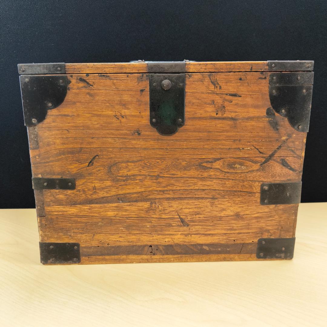 明治時代 木製 鉄金具 文箱 古銭箱 時代箪笥 小箪笥 レトロ家具 硯箱
