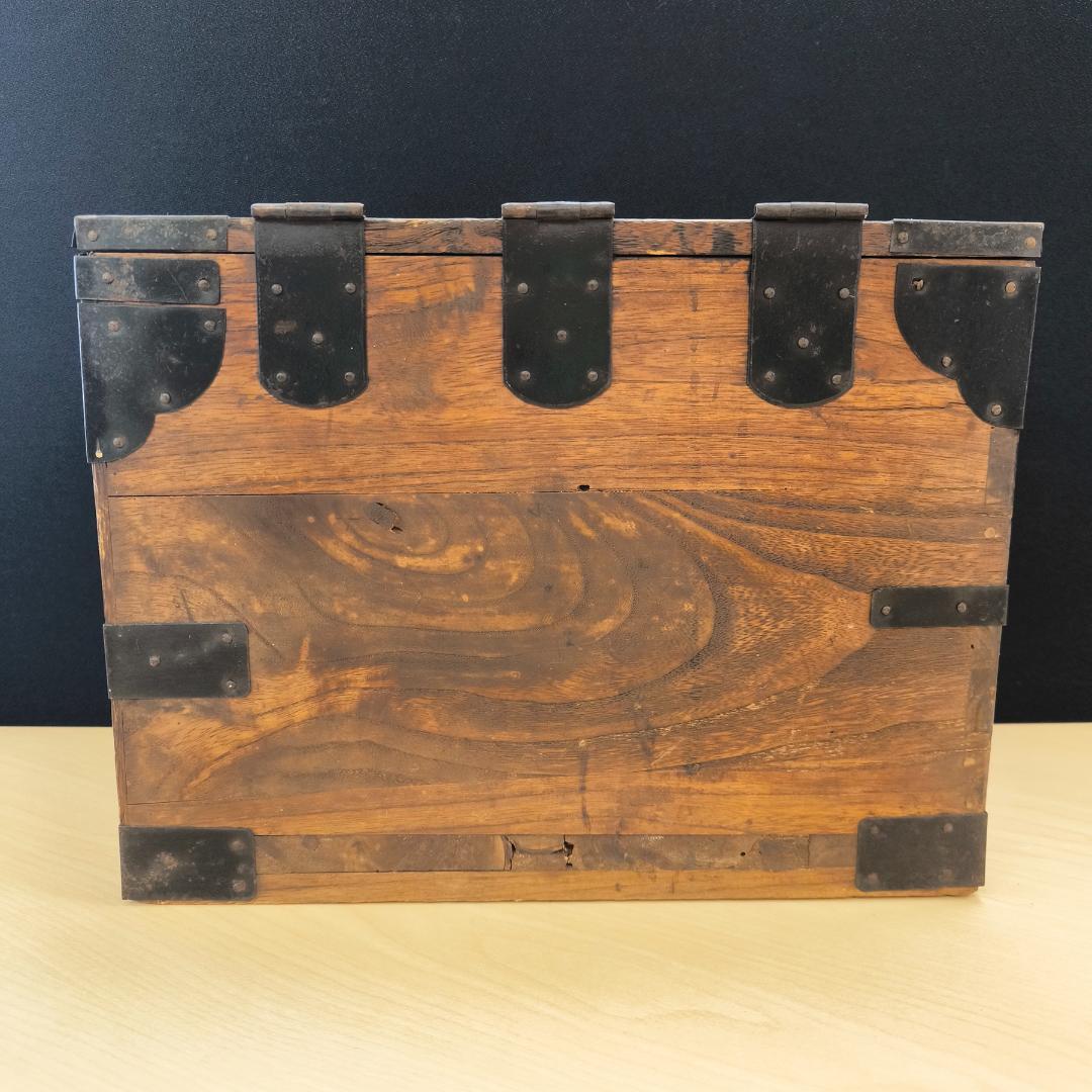 明治時代 木製 鉄金具 文箱 古銭箱 時代箪笥 小箪笥 レトロ家具 硯箱