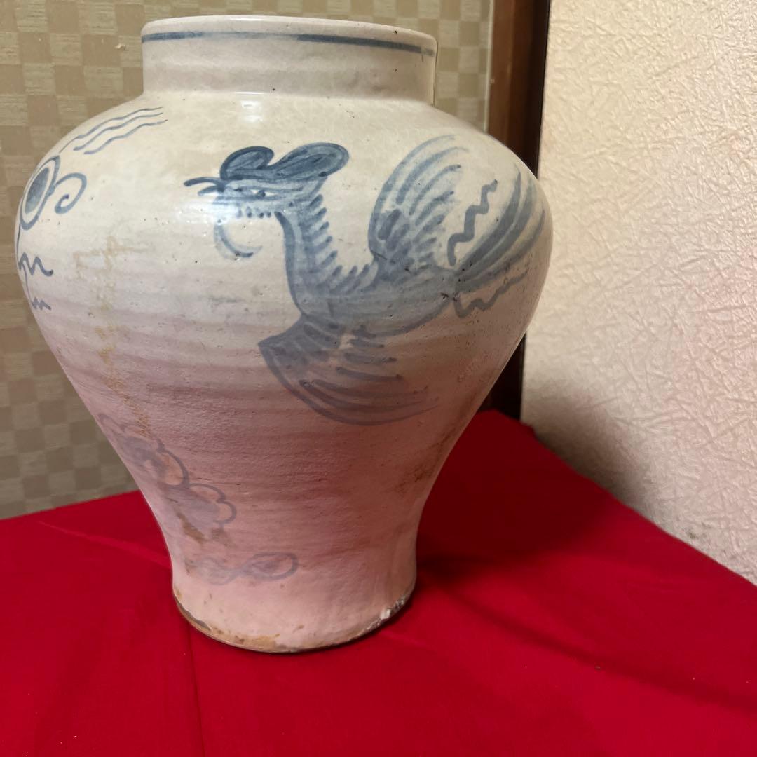朝鮮美術　李朝白磁染付　鳳凰紋