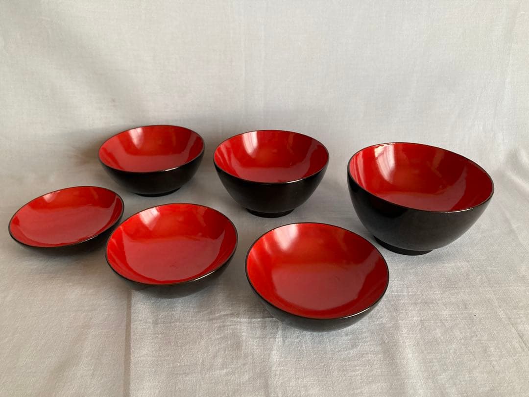 最終 蔵出し 輪島塗 輪島内朱椀 一文字椀5種2セット=10客 明治14年 国産