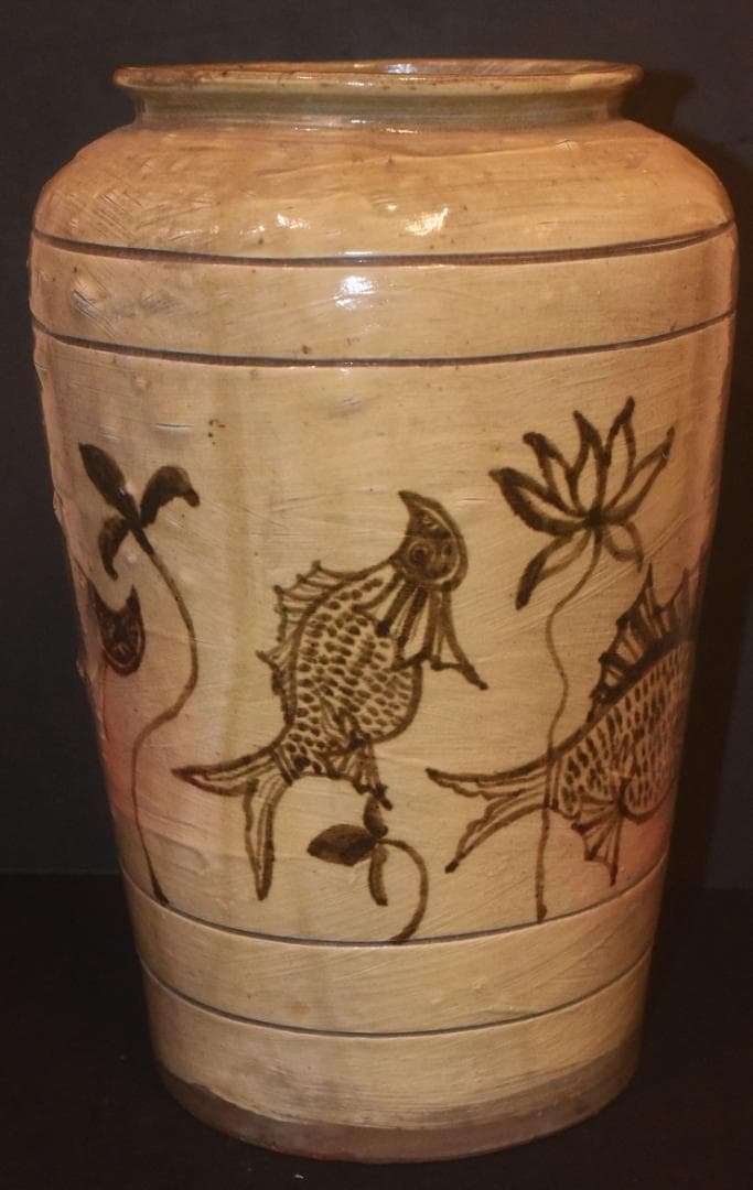 磁州窯　吉州窯　鉄絵　魚草文壷　23-12-03-07