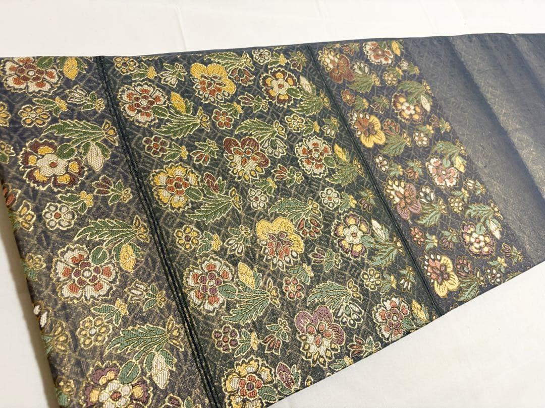 A5 更紗段文 唐草唐花 金糸 正絹 六通 袋帯 フォーマル O2
