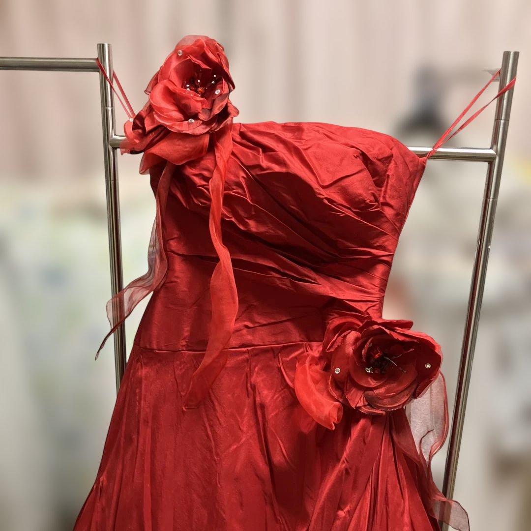 コサージュ付き真紅ロングドレス AIMER