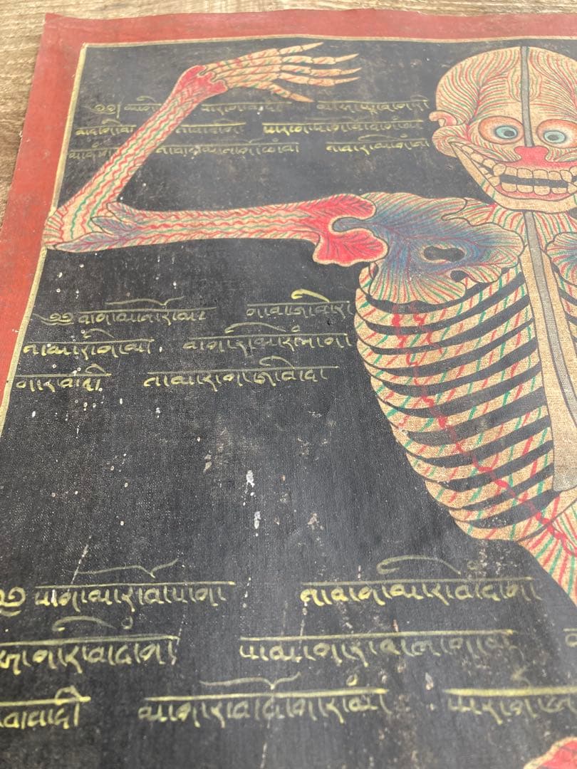 タンカ　チベット直筆人体図　ドクロ