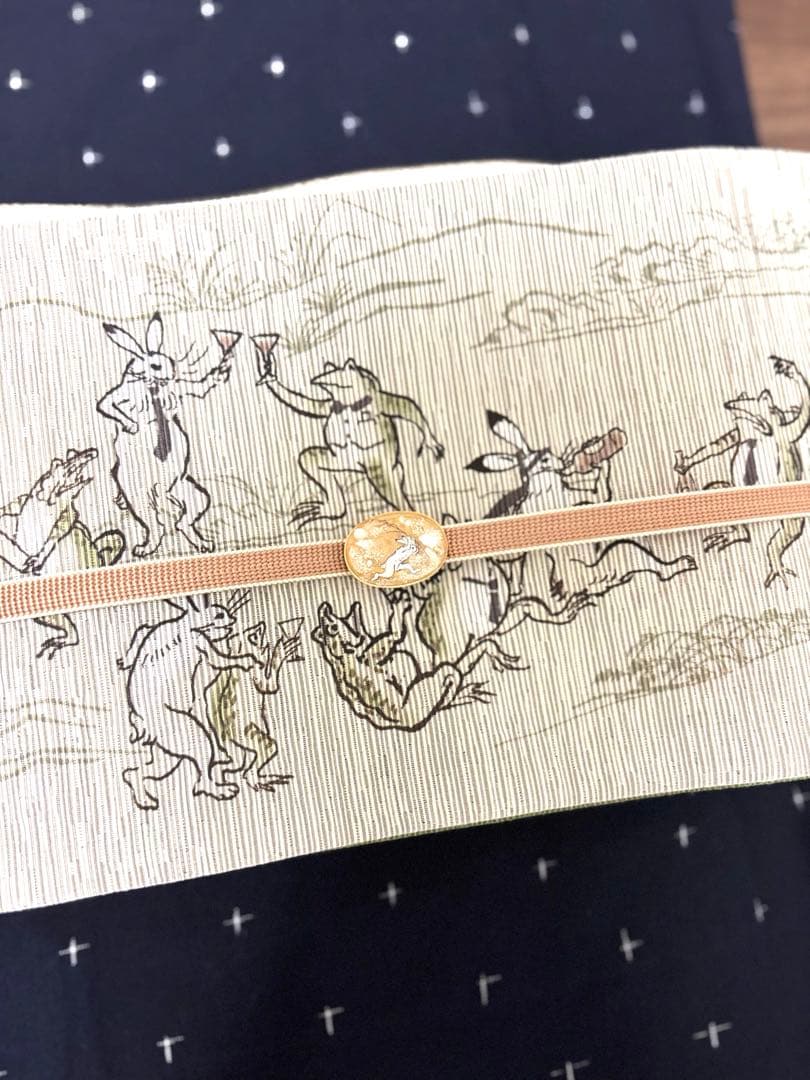 和装バック　着物バック和柄コットン生地・鳥獣戯画（アイボリー）入学卒業結婚式振袖