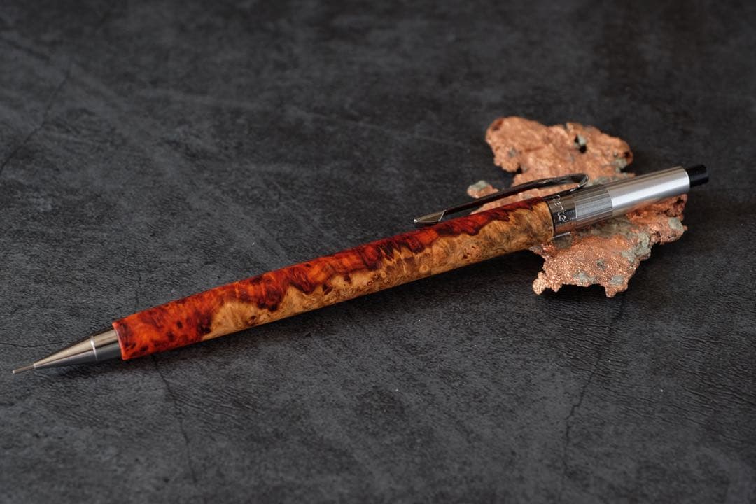 PG5木軸カスタム0170　高村杢工房製図用シャープペンシル　花梨瘤トリコロール