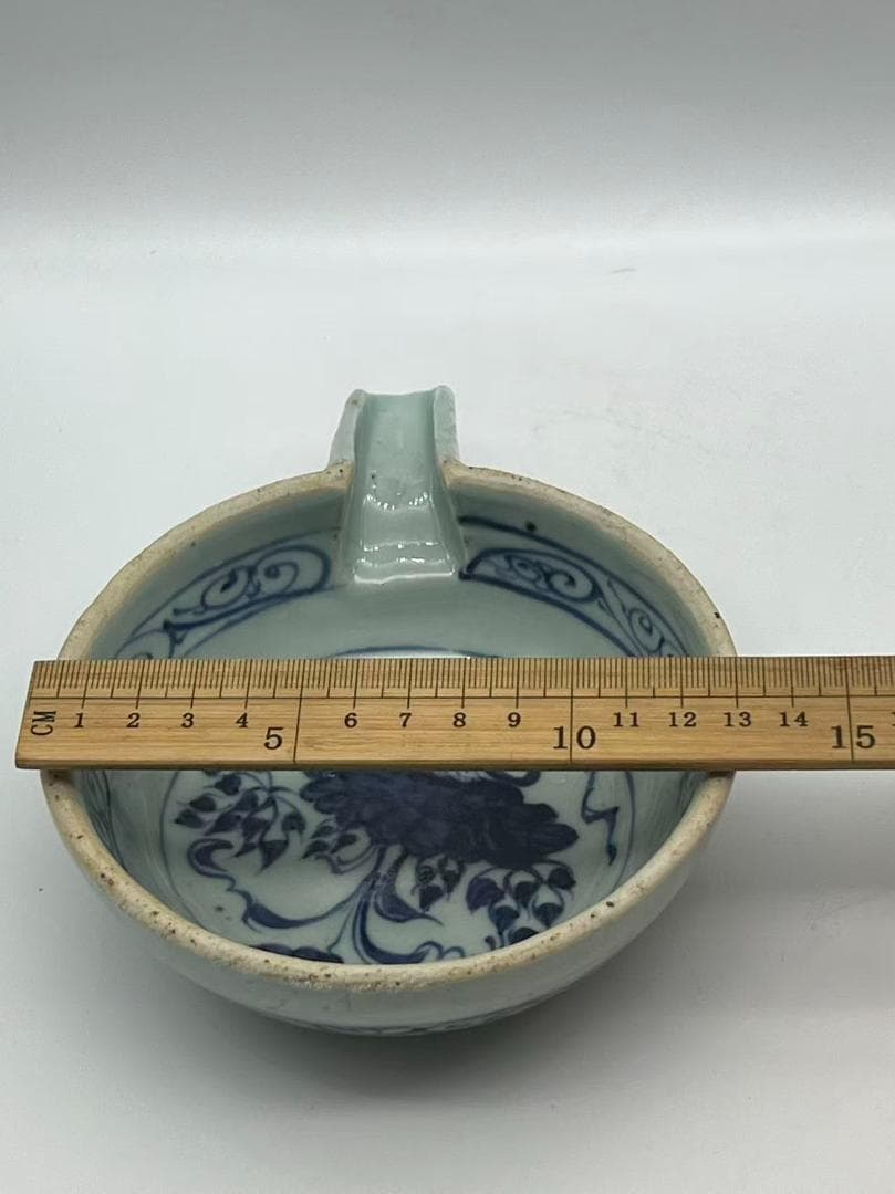 元時代　染付青花蓮池唐草文洗　輪花盤　古染付皿　唐物　古賞物(A-107)