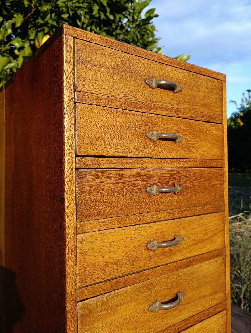 アンティーク　大正　チェスト　鍛鉄　ハンドル　７段　収納　サイドテーブル　骨董