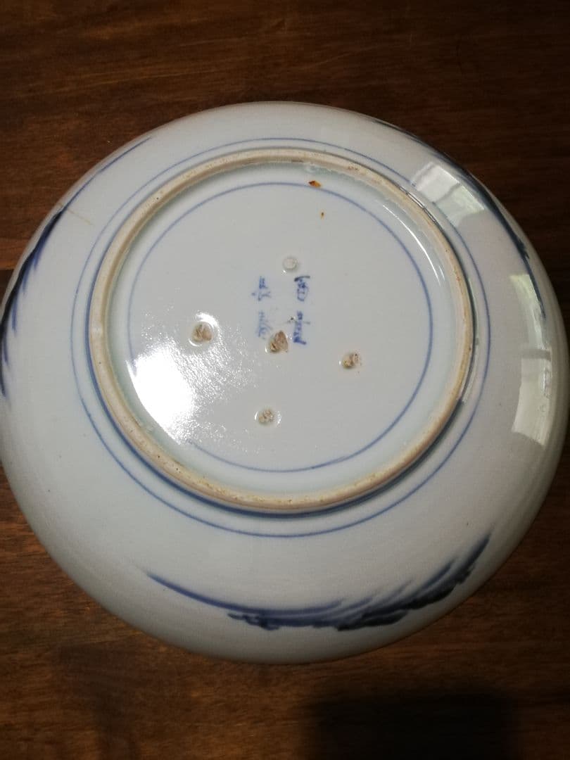 年代物、古伊万里(江戸中期～後期)(富貴長春)古伊万里染付七賢大皿