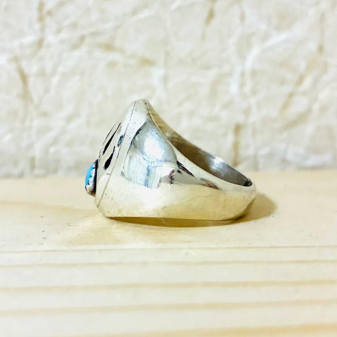 ナバホ族　シルバーリング　ベアパウ　ターコイズ　シャドーボックス　スターリング