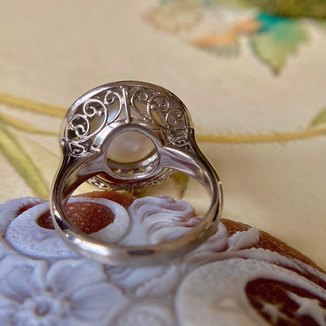 昭和初期　pm900 白蝶パール　ダイヤモンド　昭和レトロ　指輪　リング