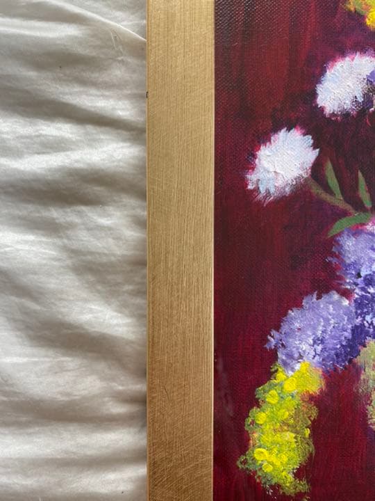 『ヴィンテージな花』オリジナル　絵画　額縁　インテリア　原画　油絵 花瓶