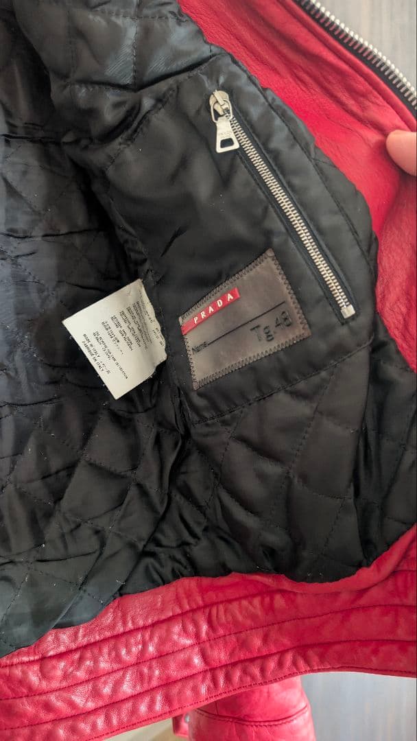 PRADA レッドレザーシングルライダースジャケット