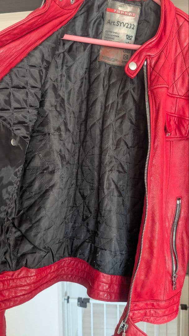 PRADA レッドレザーシングルライダースジャケット
