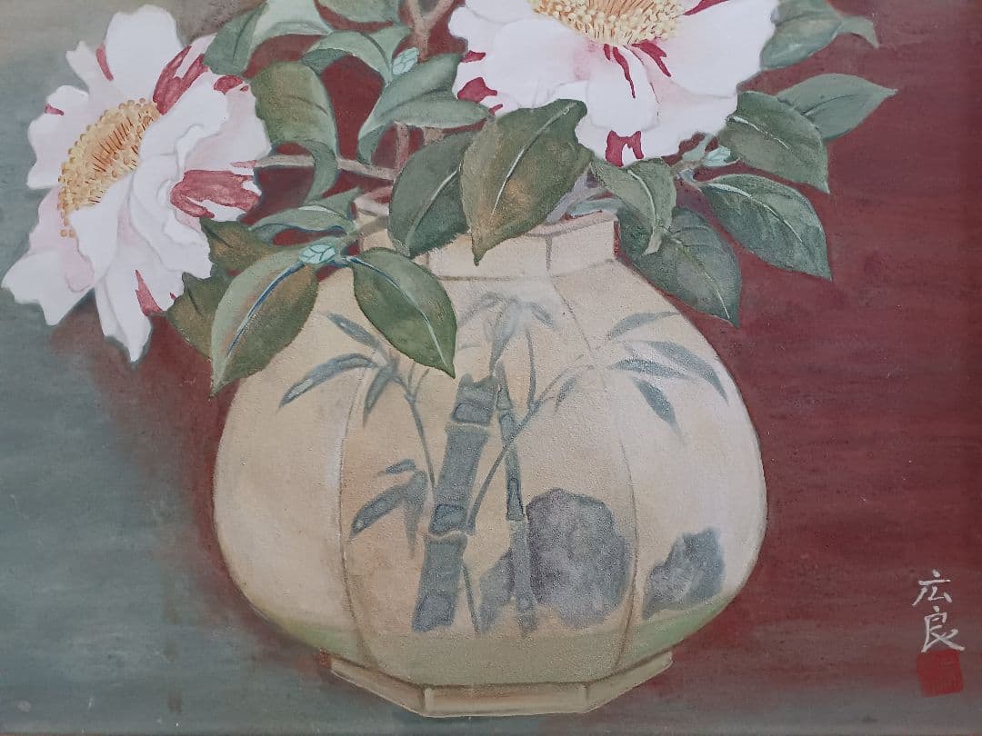 ◆ 広良　「李朝壺と沖の石」　日本画　P10号　◆