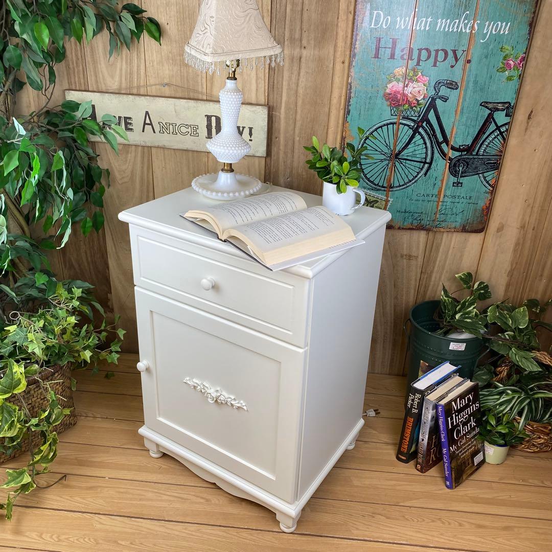 訳あり品【131】フレンチカントリー調ホワイトサイドキャビネット飾り棚収納家具