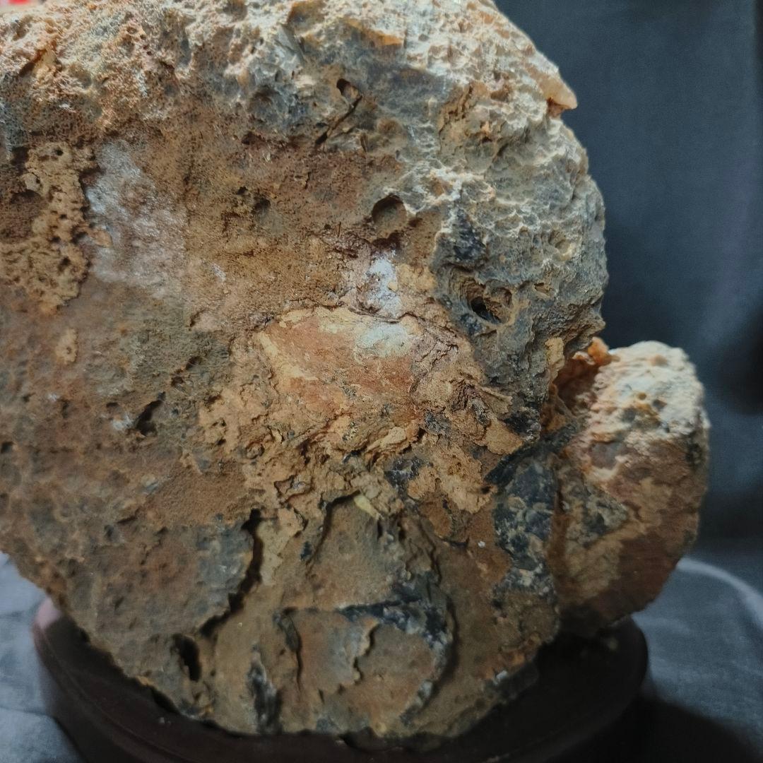 両面鑑賞石 木彫り台付メノウ 天然石瑪瑙 アゲート 風水グッズ コレクター放出