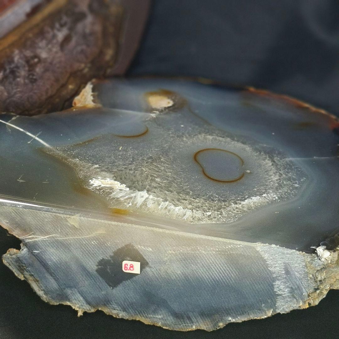 両面鑑賞石 木彫り台付メノウ 天然石瑪瑙 アゲート 風水グッズ コレクター放出