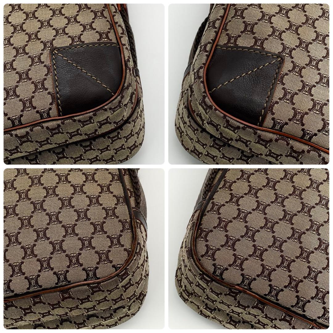 CELINE ショルダーバッグ　マカダム柄　トリオンフ金具　キャンバス×レザー