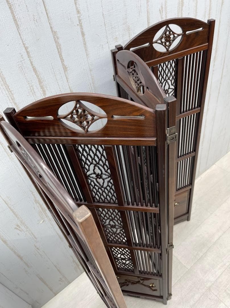 衝立 高さ143cm 折りたたみ式 4枚 和家具 パーテーション 唐木家具