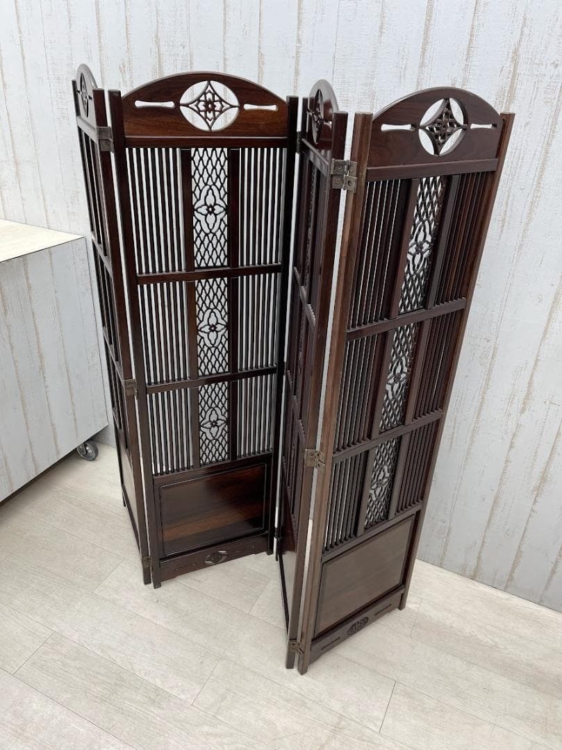 衝立 高さ143cm 折りたたみ式 4枚 和家具 パーテーション 唐木家具