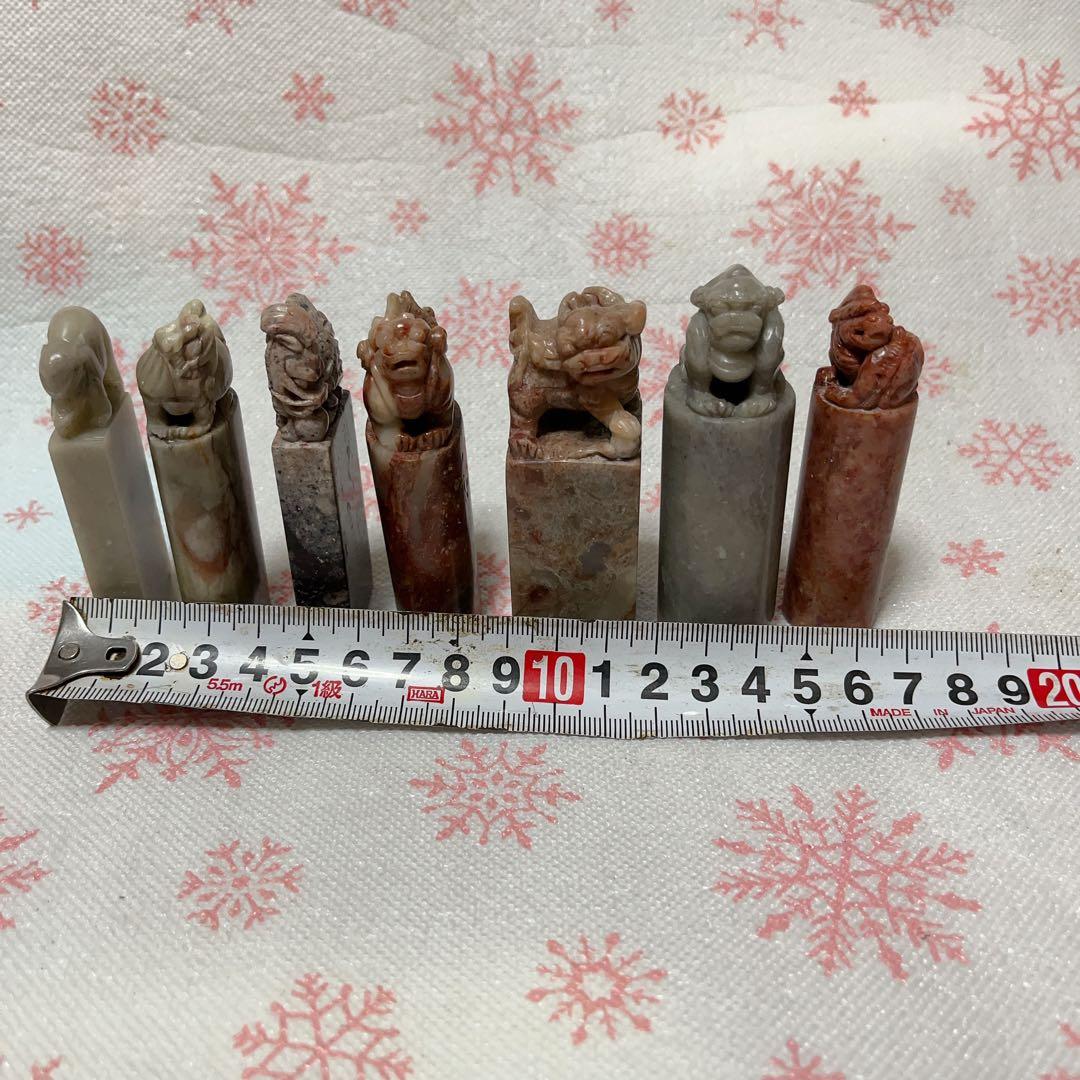 寿山石　印鑑　田黄石　獅子彫刻　置物　印材　印章　中国掛軸　篆刻