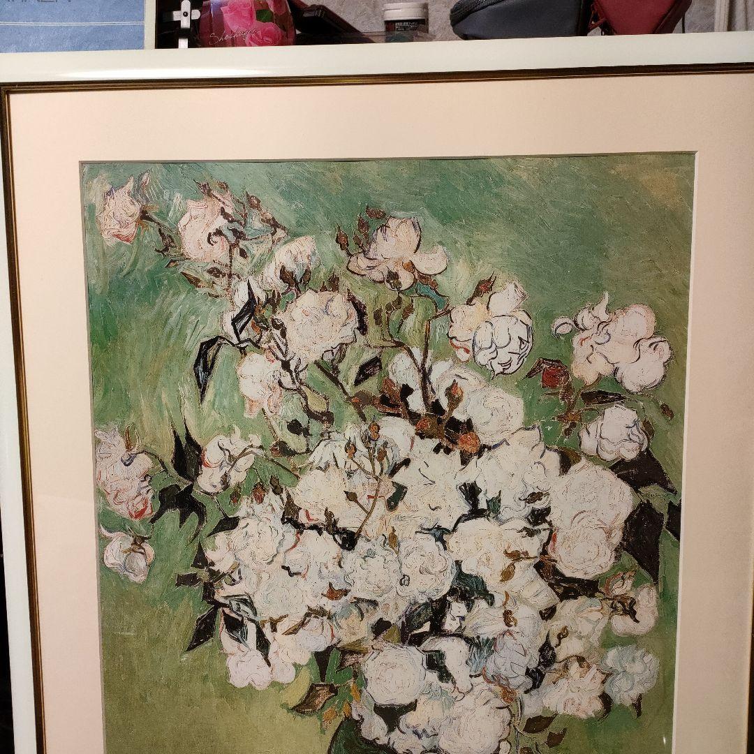 【９月特価】額入り絵画　ゴッホ「花瓶のバラ」大きな作品　名画　額縁　美術館で購入