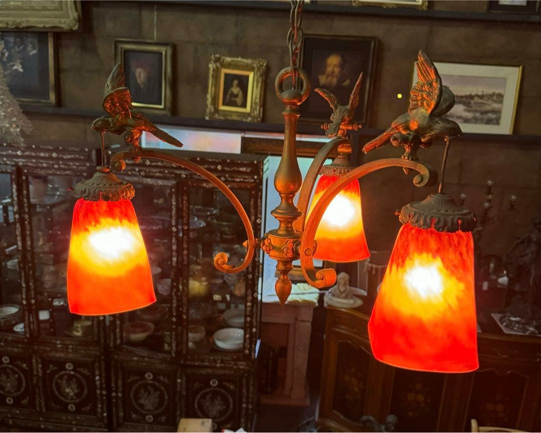 フランス製 アールヌーボー 3灯吊り下げ照明｜アンティーク｜1900年初頭