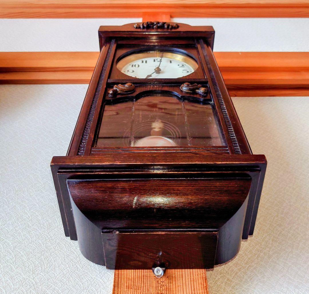 〈完動・美品〉精工舎　セル文字盤宮型ゼンマイ振り子時計　古時計　ボンボン時計