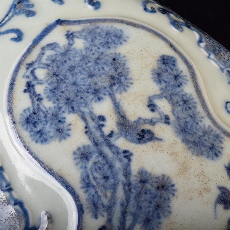 中国　青花　山水神獣文　馬頭琵琶　置物　M　R7978B