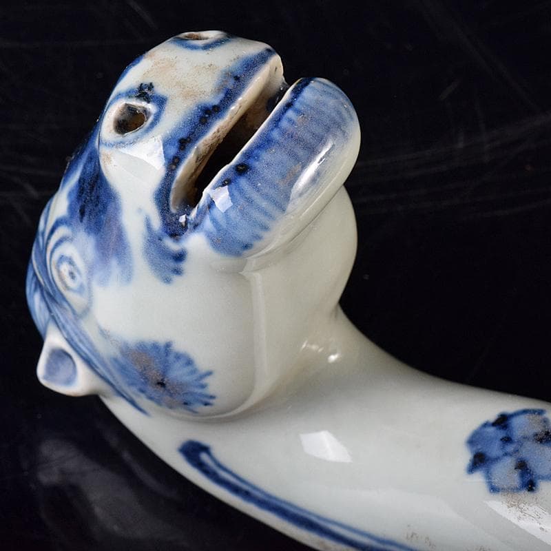 中国　青花　山水神獣文　馬頭琵琶　置物　M　R7978B