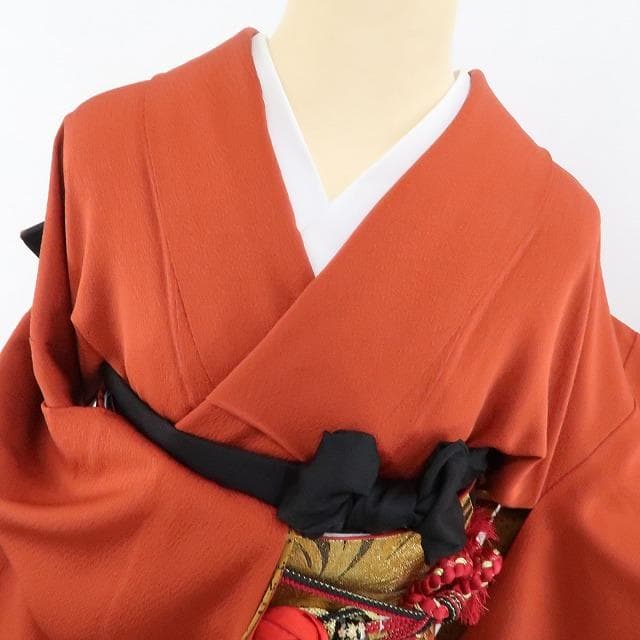 N-854◇振袖４点セット 着物 正絹 成人式 推し色 無地 帯 帯揚げ 帯締め