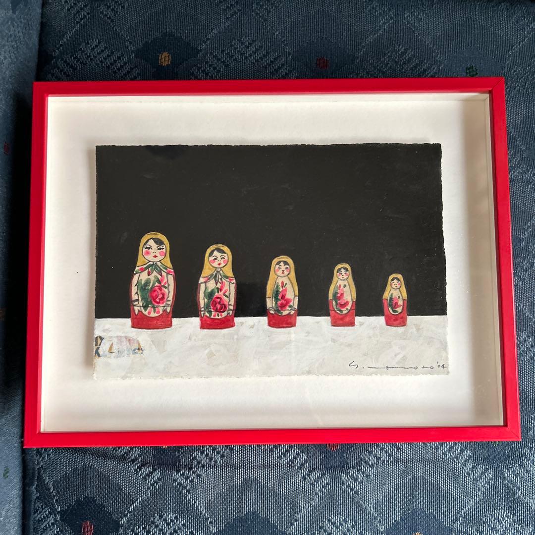 マツモトヨーコ　ドローイング　絵画　「北の国から」　マトリョーシカ　ハガキサイズ