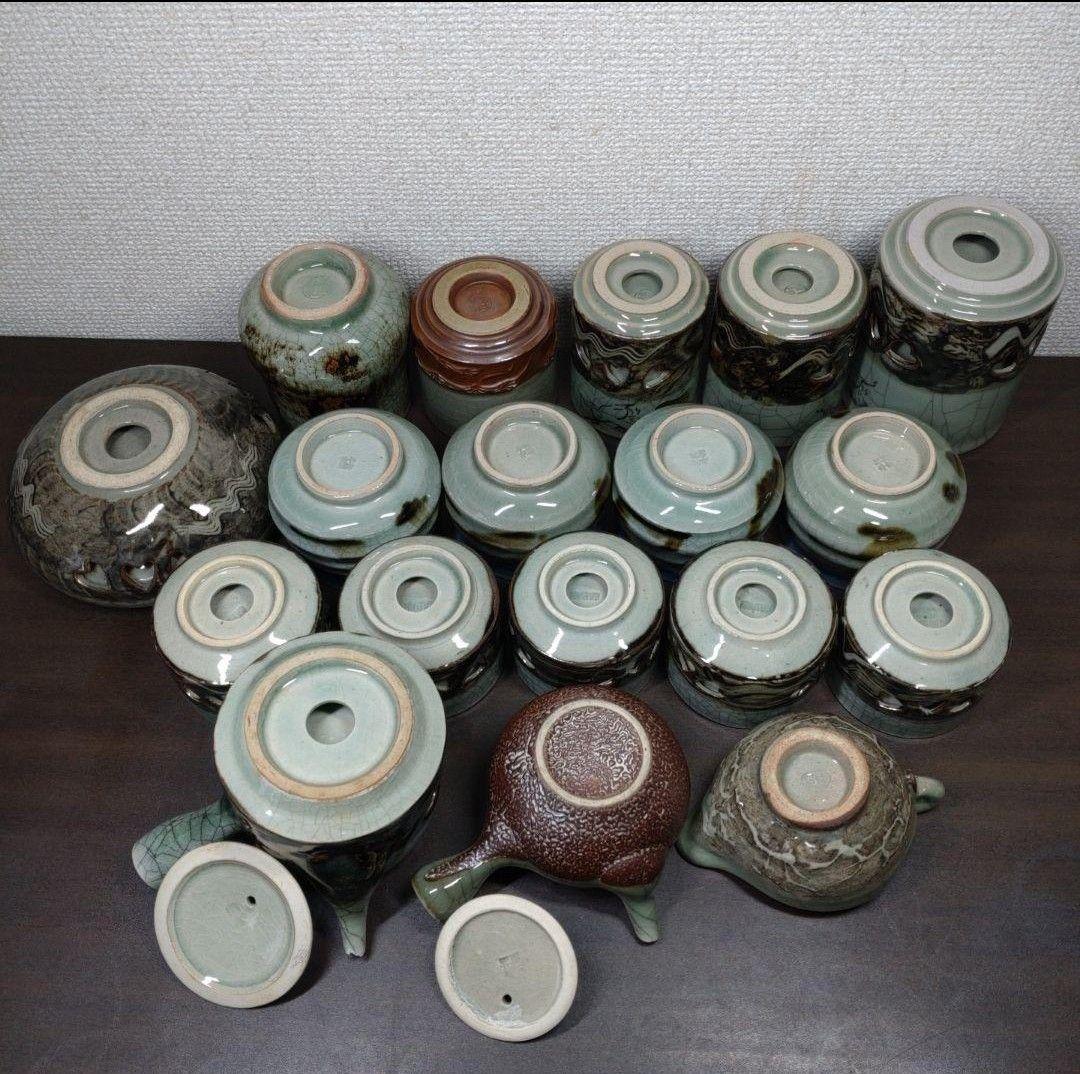 相馬焼 湯呑・急須 等 18点セット