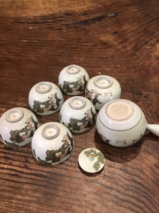 【青海】 古い九谷焼　大正時代　色絵唐人画煎茶器揃え　茶具