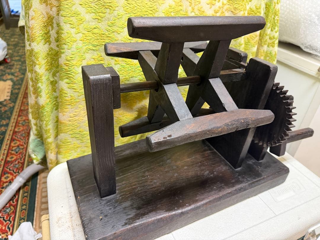 木製歯車式　日本製　座繰り機　糸巻き機