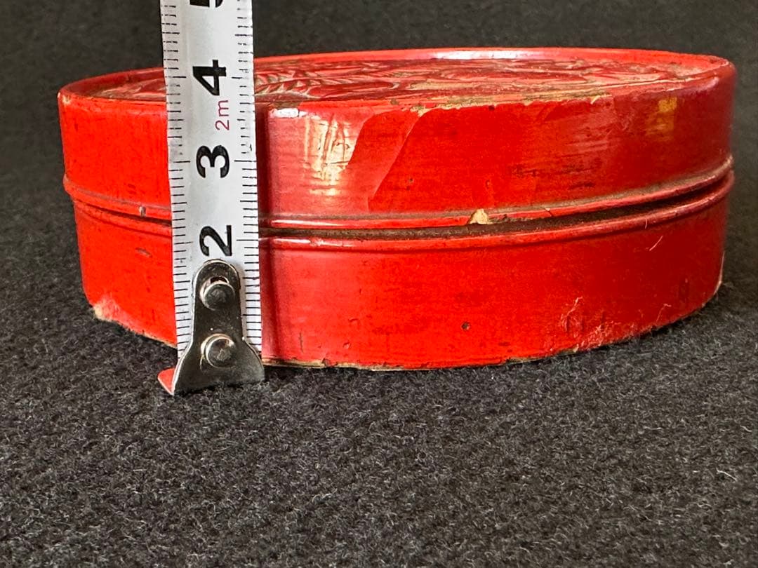 時代　漆芸　堆朱龍図彫印池　時代物　直径11cm中国美術　書道具　印池　漆工芸