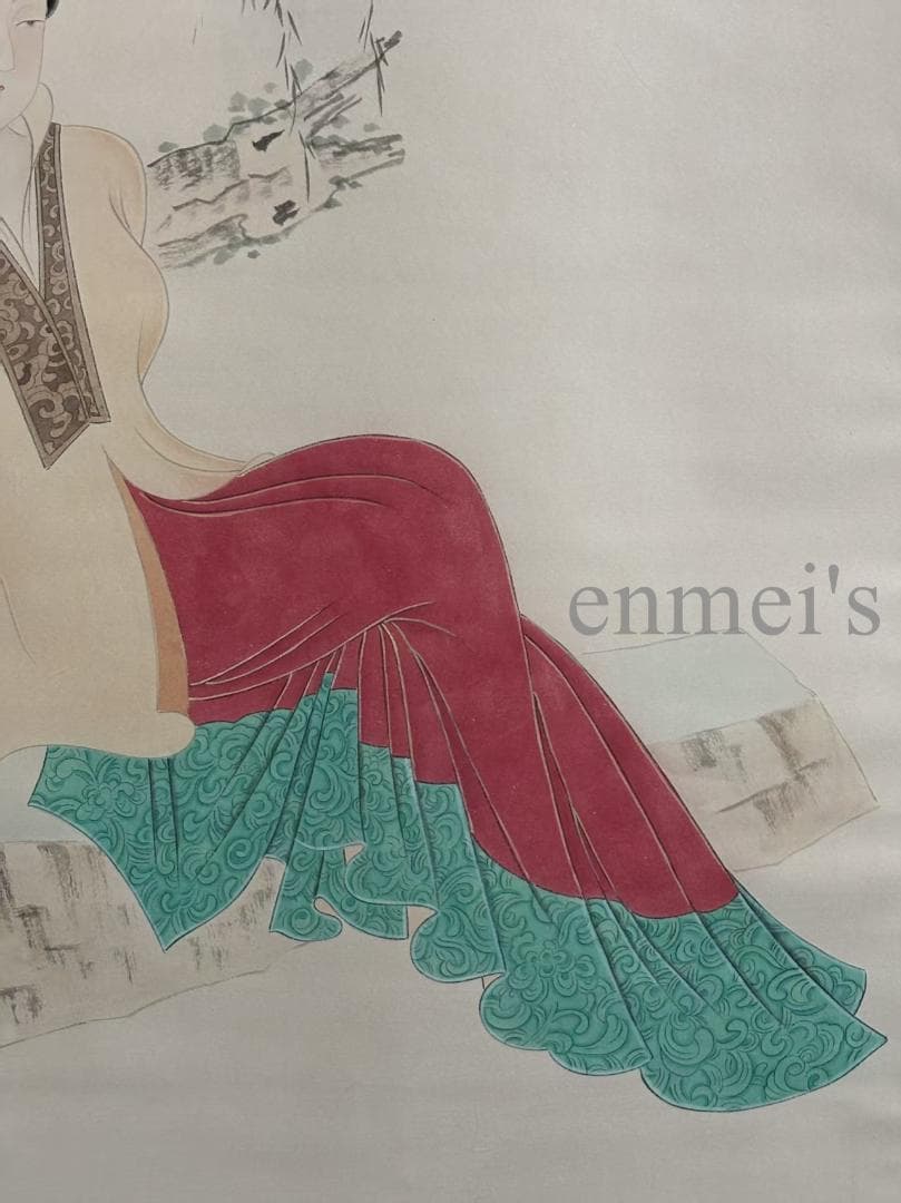 中国古美術・純手描き仕女図掛軸・水彩画・張大千印款・書道品・絹本・肉筆・一物一图