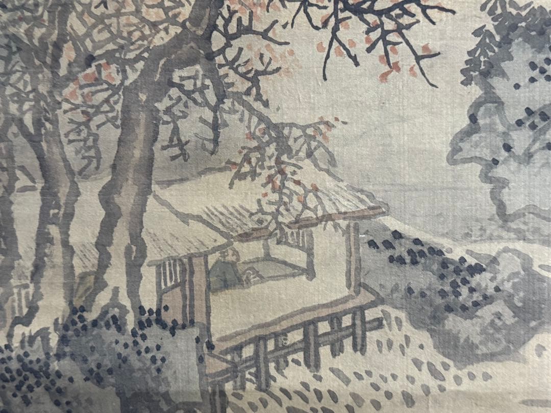 立原杏所筆　絹本肉筆　淡彩山水　古美術　掛軸　共箱　送料込み250902