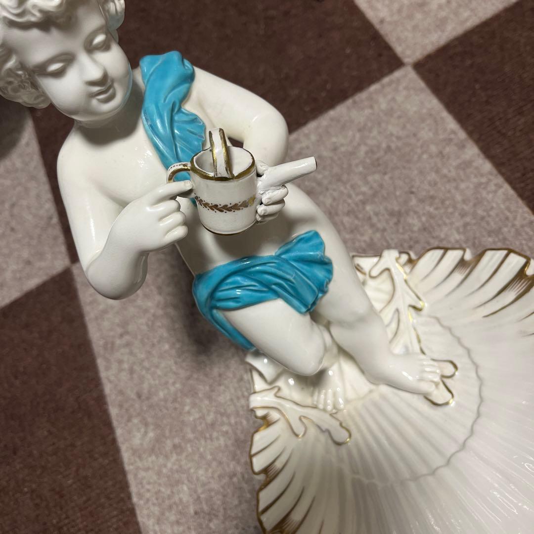 ミントン アンティーク エンジェル フィギュリン 貝殻型皿付き