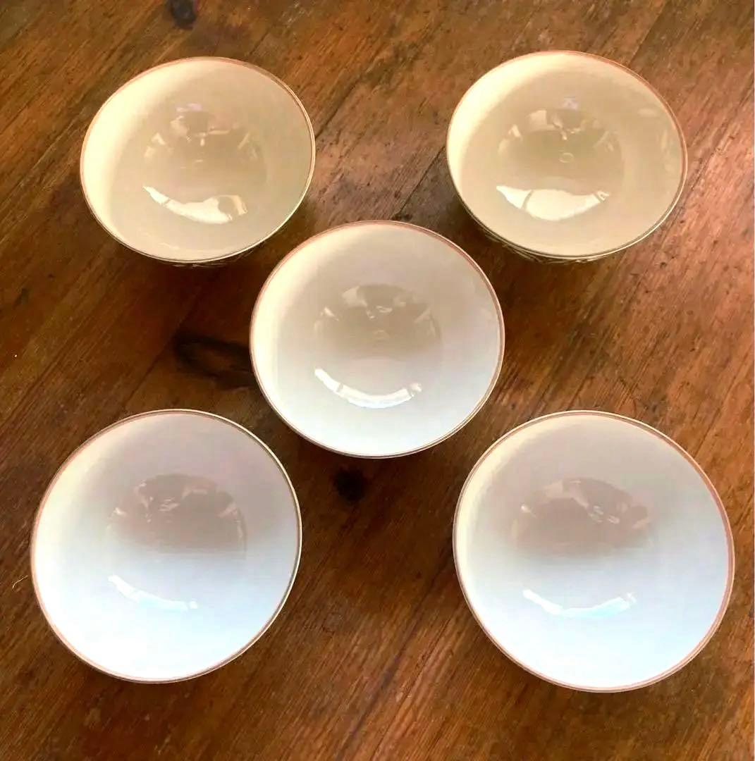 京焼　清水焼　平安　松本石亭作　彫金七宝　蓋付飯碗 5客組　共箱共布付き