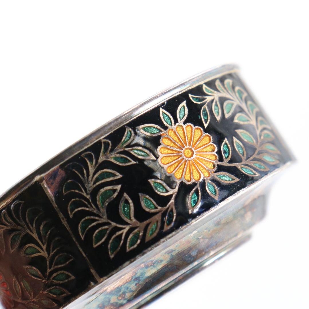 金城向田製 七宝焼 唐草文銀盃 純銀刻印 約72g　M829　N1